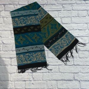 Vintage Patterned Acrylic Scarf with Fringe